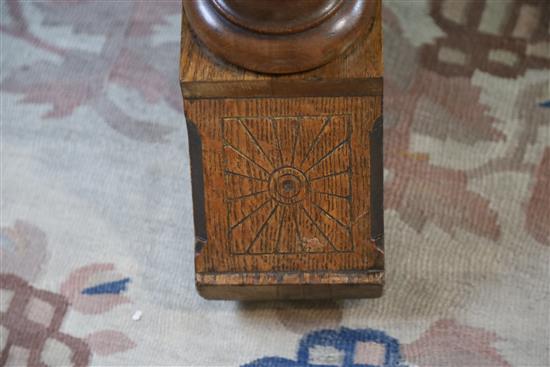 A Victorian Gothic revival golden oak centre table, Diam.4ft 2in. H.2ft 6in.